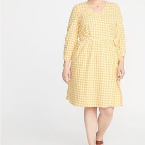 Old Navy Mustard Checkered Long Sleeve Dress
